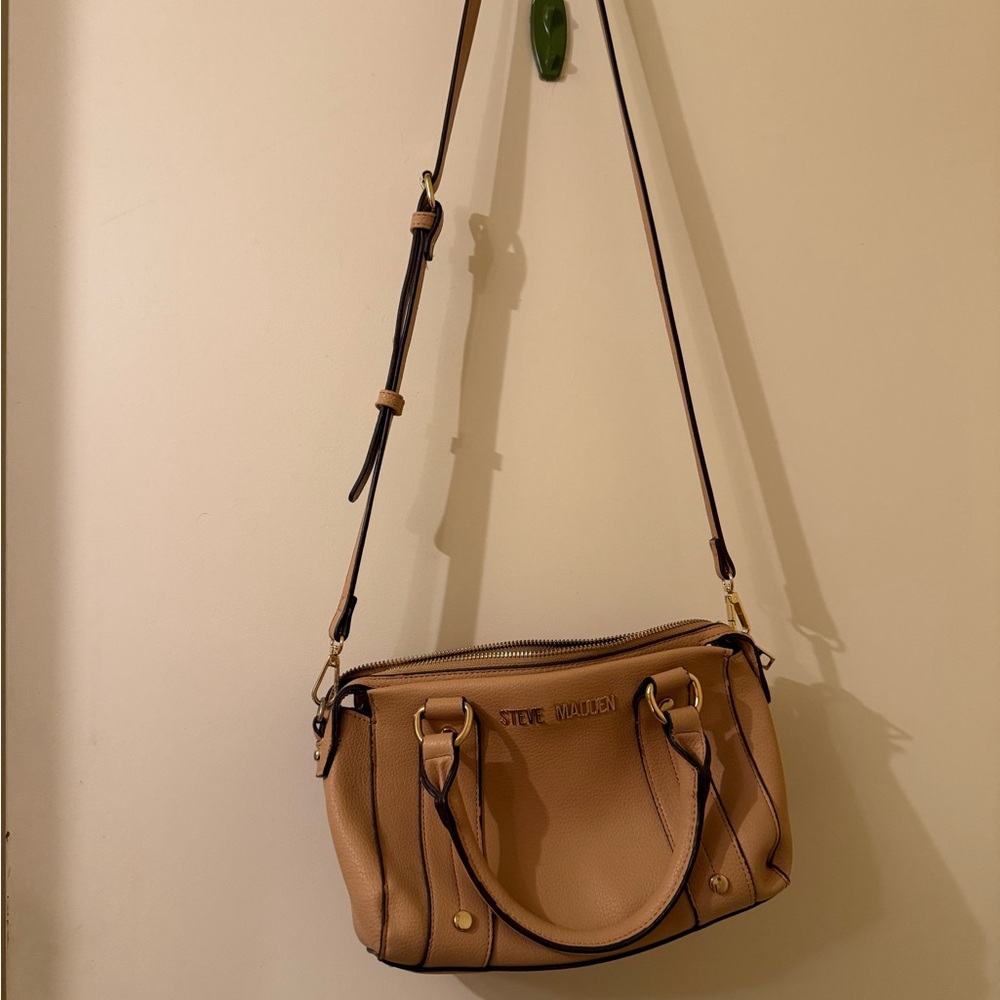 Steve Madden Tan Crossbody Satchel with Gold Hardware